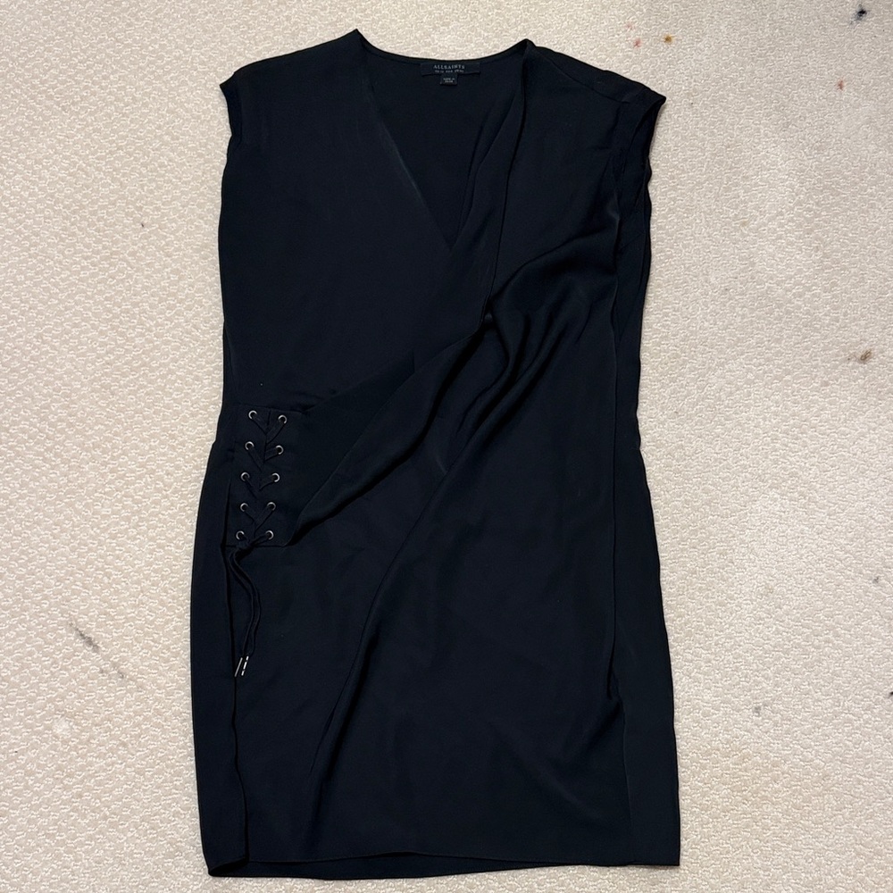 All Saints Black Lace-Up Mini Dress